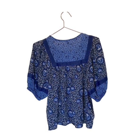 Old Navy Blue Floral Tassel Boho Balloon Sleeve Top - Small - Picture 2 of 7